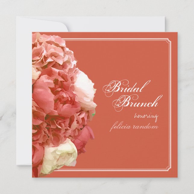 Convites PixDezines Coral Peonies/Hydrangeas/Bridal Brunch (Frente)