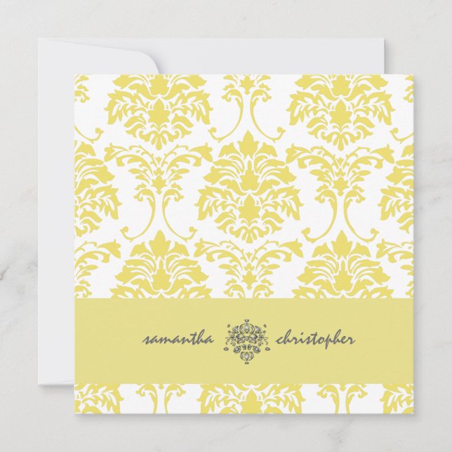 Convites PixDezines Damask 1 Yellow e Cinza acento (Frente)