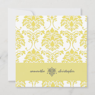 Convites PixDezines Damask 1 Yellow e Cinza acento
