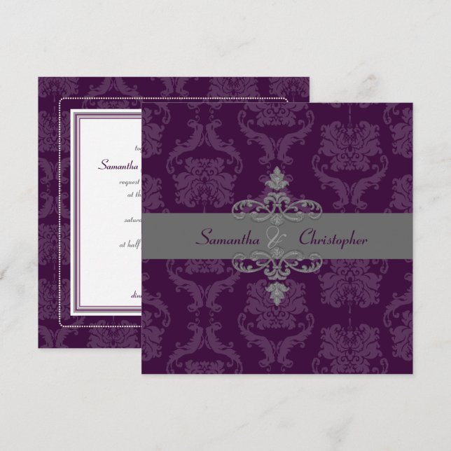 Convites PixDezines DARK PLUM LILIANA DAMASK, cor DIY (Frente/Verso)