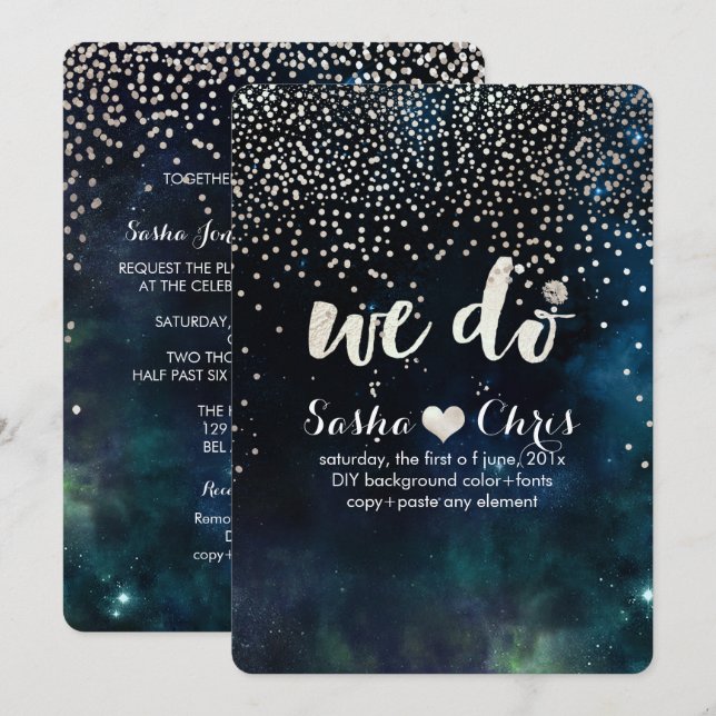 Convites PixDezines Dark Sky/deslumbrado/falso espaço prata (Frente/Verso)