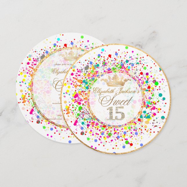 Convites PixDezines Dazzled/Rainbow/Sweet+15 (Frente/Verso)