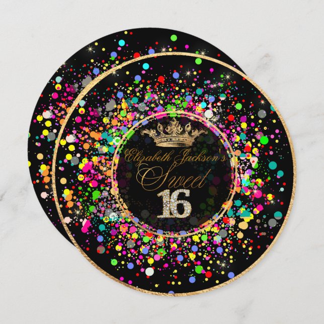 Convites PixDezines Dazzled/Rainbow/Sweet+16 (Frente/Verso)