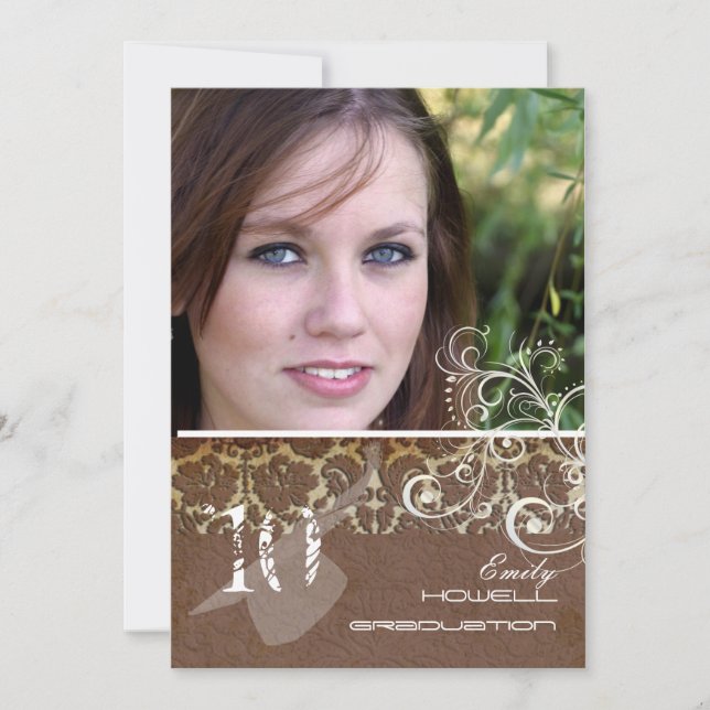 Convites PixDezines Deseja a graduação do Damask+Swirls (Frente)