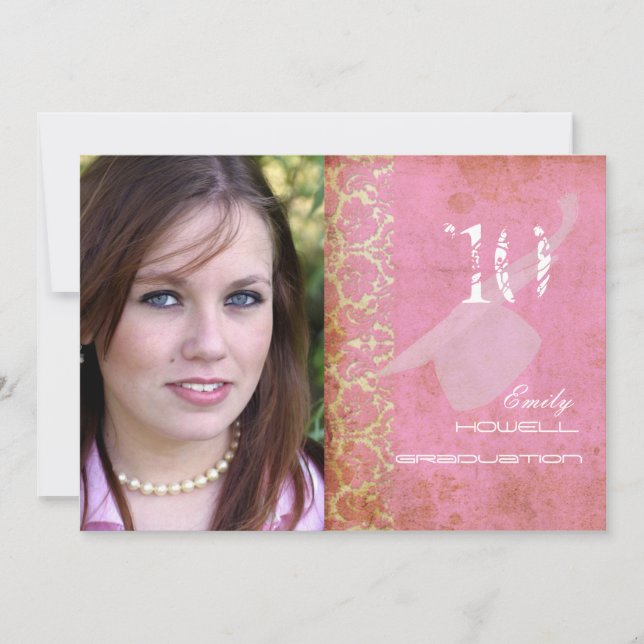 Convites PixDezines Deseja Damask/Vintage+Rosa (Frente)