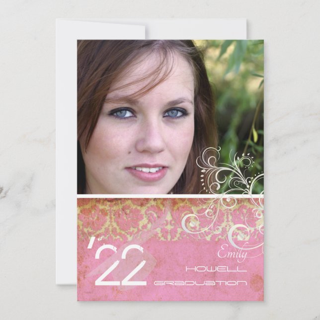 Convites PixDezines Deseja Damask/Vintage+Rosa (Frente)