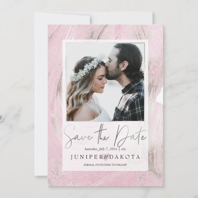 Convites PixDezines Desert Stone Blush Pink Silver (Frente)