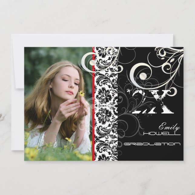 Convites PixDezines DESIREE DAMASK+SWIRLS, GRADUAÇÃO (Frente)