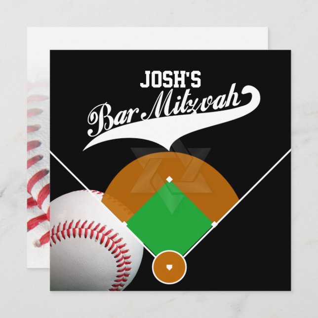 Convites PixDezines ✡ Diamante/ Bar Mitzvah Baseball (Frente/Verso)