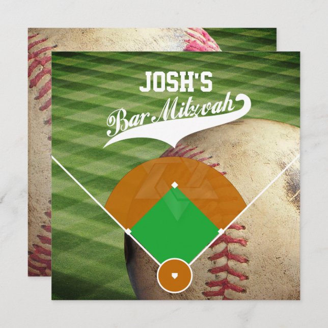 Convites PixDezines ✡ Diamante/ Bar Mitzvah Baseball (Frente/Verso)