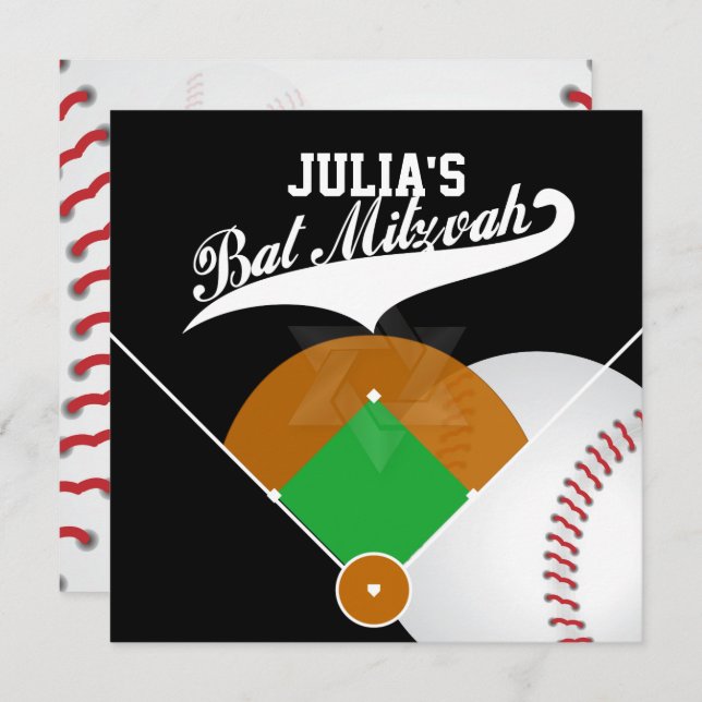 Convites PixDezines ✡ Diamante do Baseball/ Bat Mitzvah (Frente/Verso)