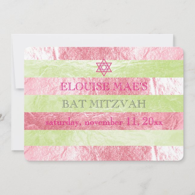 Convites PixDezines DIY color/faux foil stripes bat mitzvah (Frente)