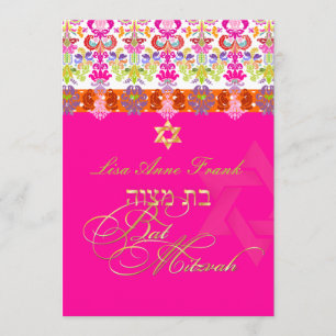 Convites PixDezines diy color, isabella damask, Bat Mitzvah