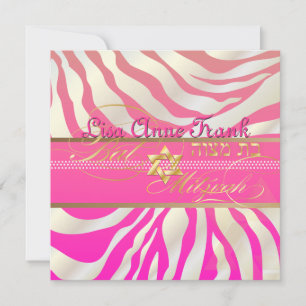 Convites PixDezines DIY color/Pink Zebra, Bat Mitzvah