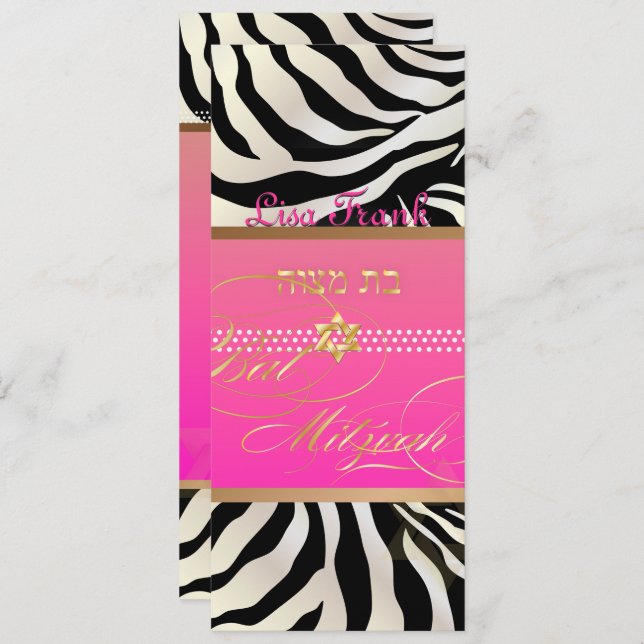 Convites PixDezines DIY color/Zebra natural, Bat Mitzvah (Frente/Verso)