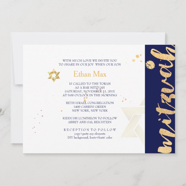 Convites PixDezines DIY cor/ Script elegante/ Bar Mitzvah (Verso)
