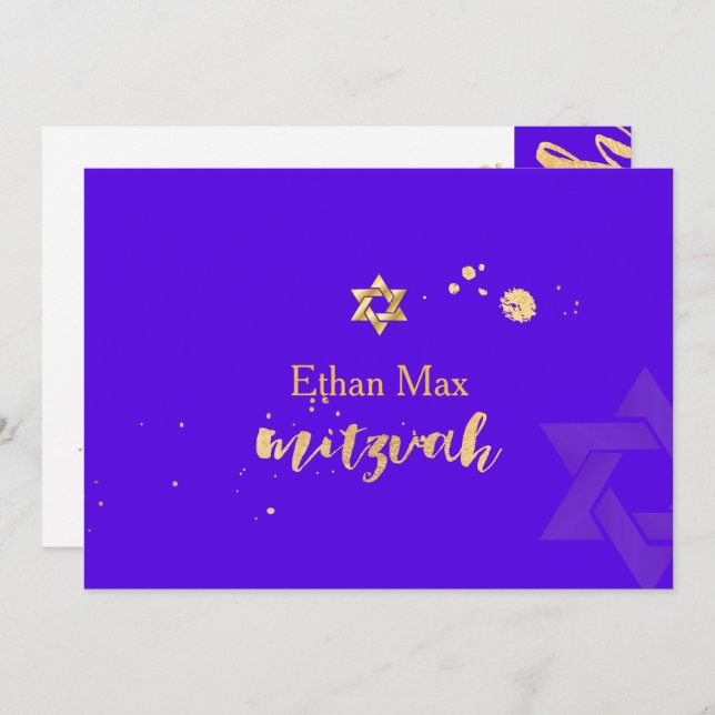 Convites PixDezines DIY cor/ Script Estiloso/ Bar Mitzvah (Frente/Verso)