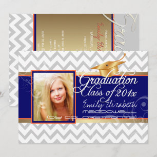 Convites PixDezines diy cores/chevron branco/graduação