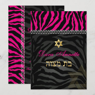 Convites PixDezines DIY cores Pink Zebra, Bat Mitzvah