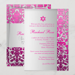 Convites PixDezines DIY flora damask/Mitzvah/rosa/prata