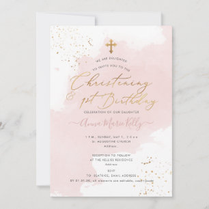 Convites PixDezines Dusty Rosa H2 Christening+primeiro aniv