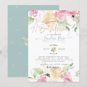 Convites PixDezines Ervilhacas Rosa Água Bat Mitzvah