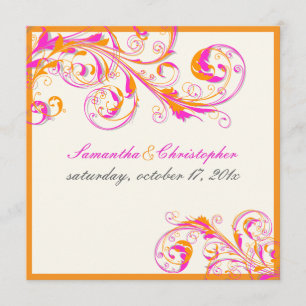 Convites PixDezines espirais de videira coral+fuchsia cor d