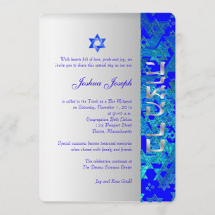 Convites PixDezines estrelas grunge/Mitzvah/azul/prata