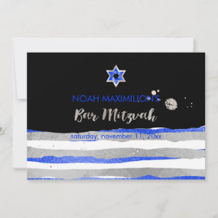Convites PixDezines faux bar mitzvah prata/azul/listras