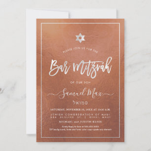 Convites PixDezines Faux Cobre+Platinum Bat Mitzvah
