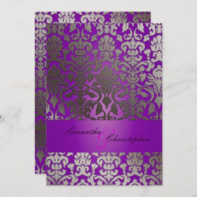 Convites PixDezines Faux Flora Damask / Royal Purple (Frente/Verso)