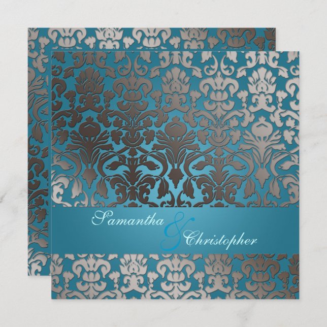 Convites PixDezines faux flora damask/teal (Frente/Verso)