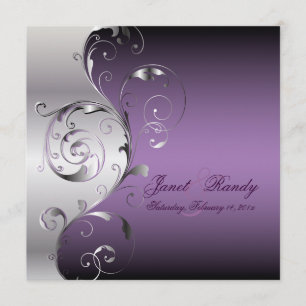 Convites PixDezines Filigree+swirls/prata+lavanda