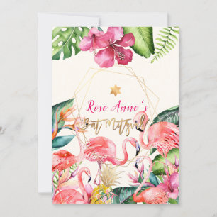 Convites PixDezines Flamingo Rosa Tropical Bat Mitzvah