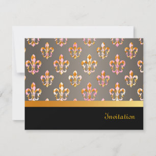 Convites PixDezines Fleur de Lis/black + gold+posh rosa