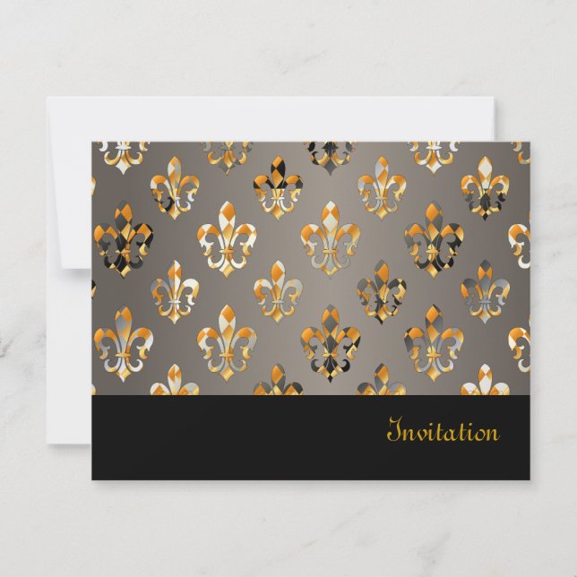 Convites PixDezines Fleur de Lis/preto + dourado (Frente)