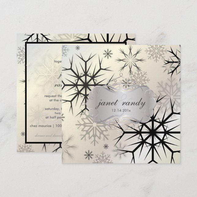 Convites PixDezines FLocos DE NEVE PRETOS/CASAMENTO DE INVE (Frente/Verso)