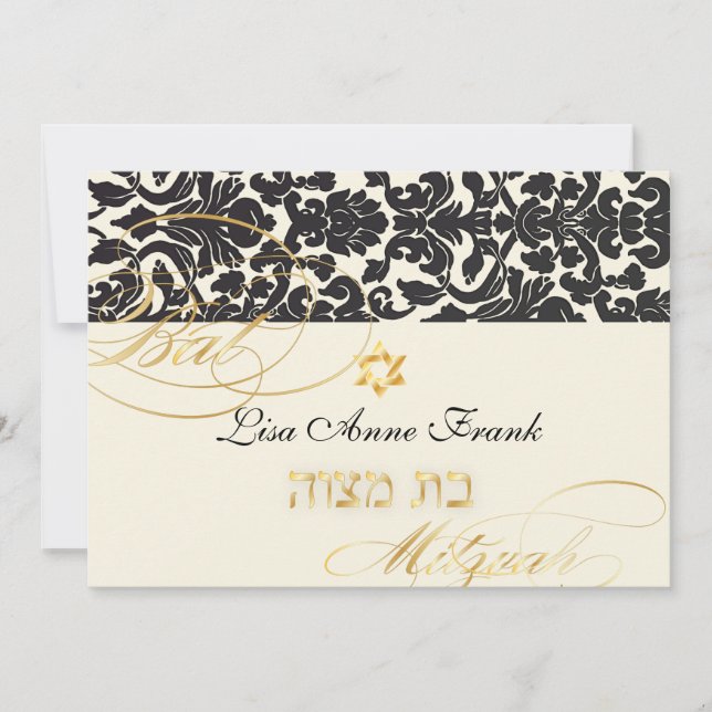 Convites PixDezines Flora Damask, Bat Mitzvah/ cor DIY (Frente)