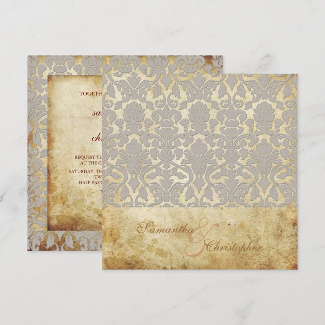 Convites PixDezines Flora Damask Vintage+Romântica (Frente/Verso)