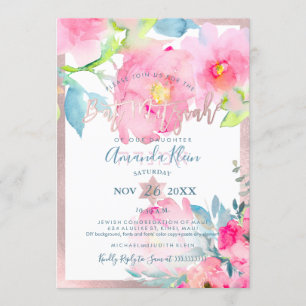 Convites PixDezines Floral Aquarela Bat Mitzvah