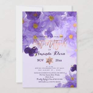 Convites PixDezines Floral Watercolor Bat Mitzvah