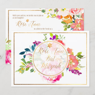 Convites PixDezines Floral Watercolor/Peonies/Bat Mitzvah