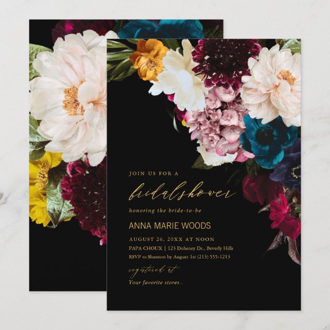 Convites PixDezines Flores Sombrias para Chá de Noiva (Frente/Verso)