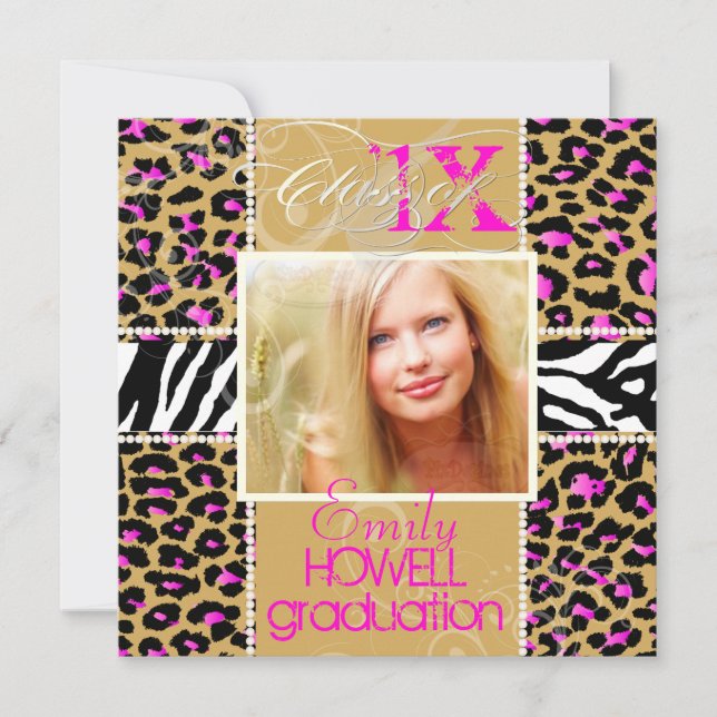 Convites PixDezines Formando 2012, chita rosa+zebra (Frente)