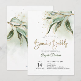 Convites PixDezines Frente Verde Dourada Eucalyptus Brunch