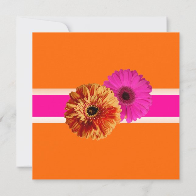 Convites PixDezines Gerbera, laranja+paixão rosa/cores diy (Frente)