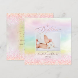 Convites PixDezines Glitter de Algodão Doce, Batismo Menina