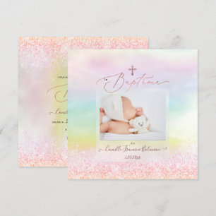 Convites PixDezines Glitter de Algodão Doce, Batismo Menina