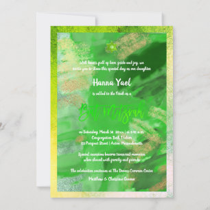 Convites PixDezines Green Watercolor Abstrato Bat Mitzvah