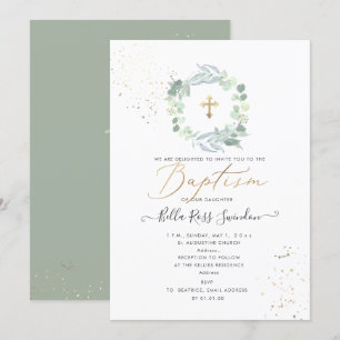 Convites PixDezines Greenery Watercolor Eucalyptus Baptism